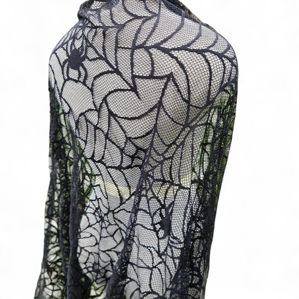 Black Spiderweb Lace Shawl Wrap Scarf Fringe Whimsigoth Witchy